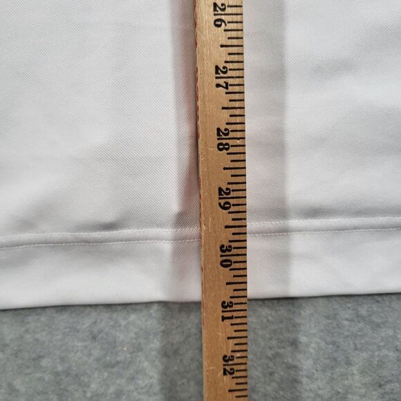 FootJoy Mens Large White Blue Smooth Pique Pieced Stripe Polo course logo sleeve - Picture 8 of 9